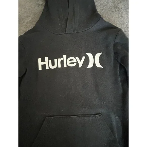 Black Hurley pullover Hoodie Kids Medium Kangaroo pocket - Picture 3 of 8